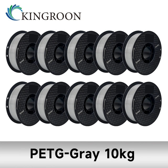 Kingroon 10kg 3D Printer Filament 1.75mm PLA, ABS, or PETG – PETG 10kg Gray