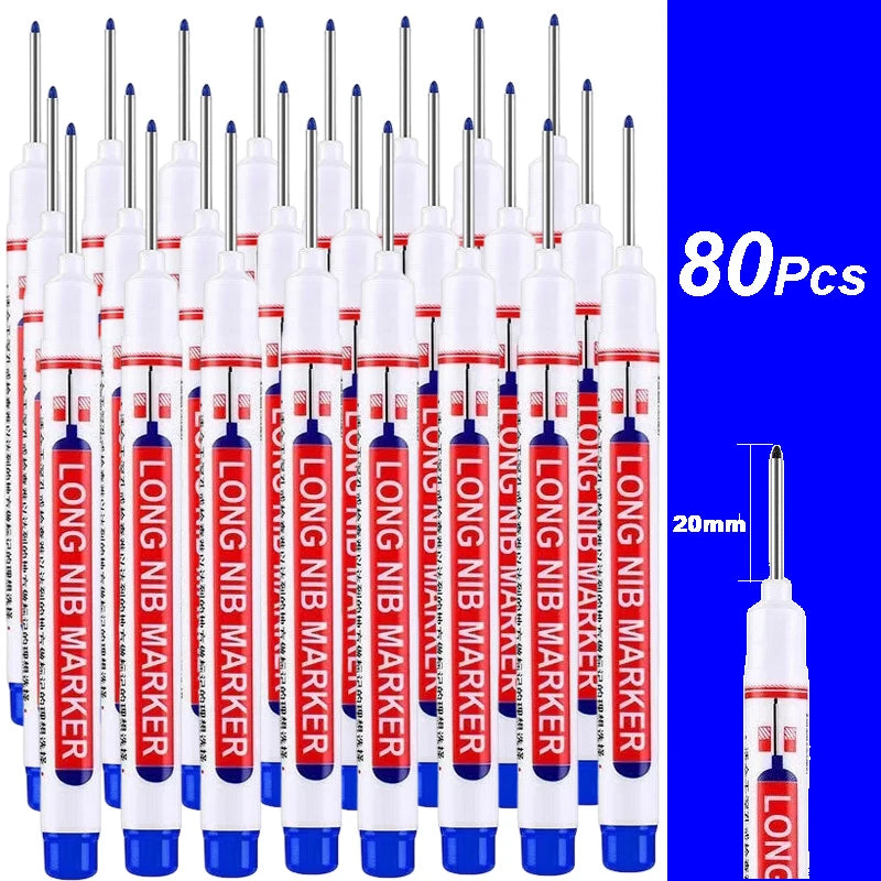 2cm Long Head Waterproof Deep Hole Marker Pens for Woodworking – Blue 80Pcs