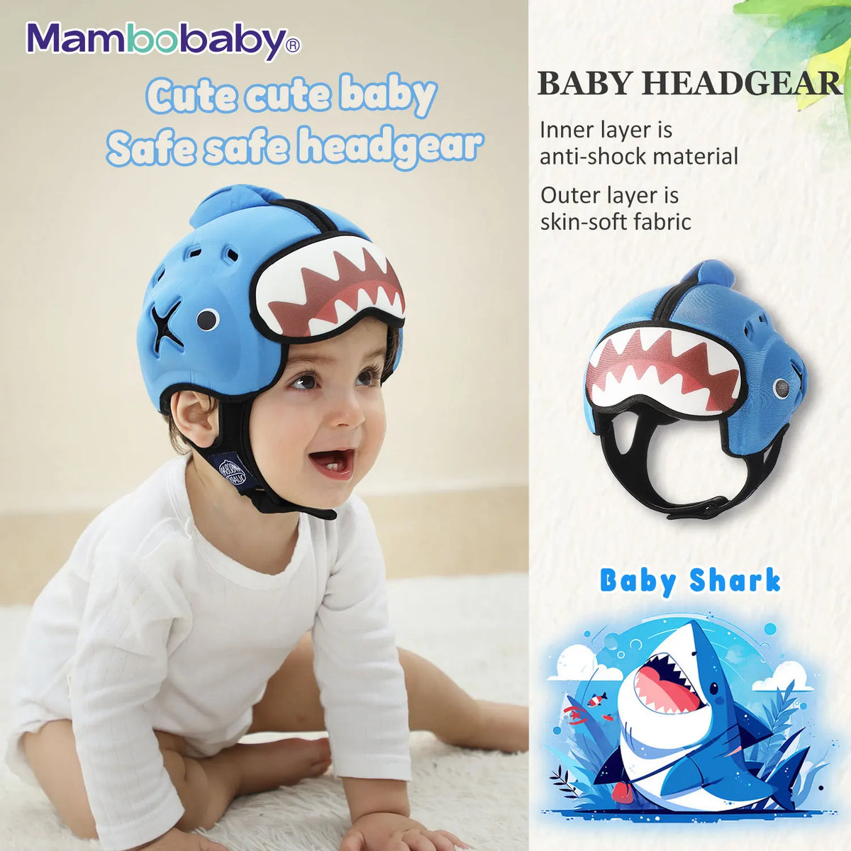 Mambobaby Baby Helmet Anti-Shock Head Protector for Toddlers – Shark