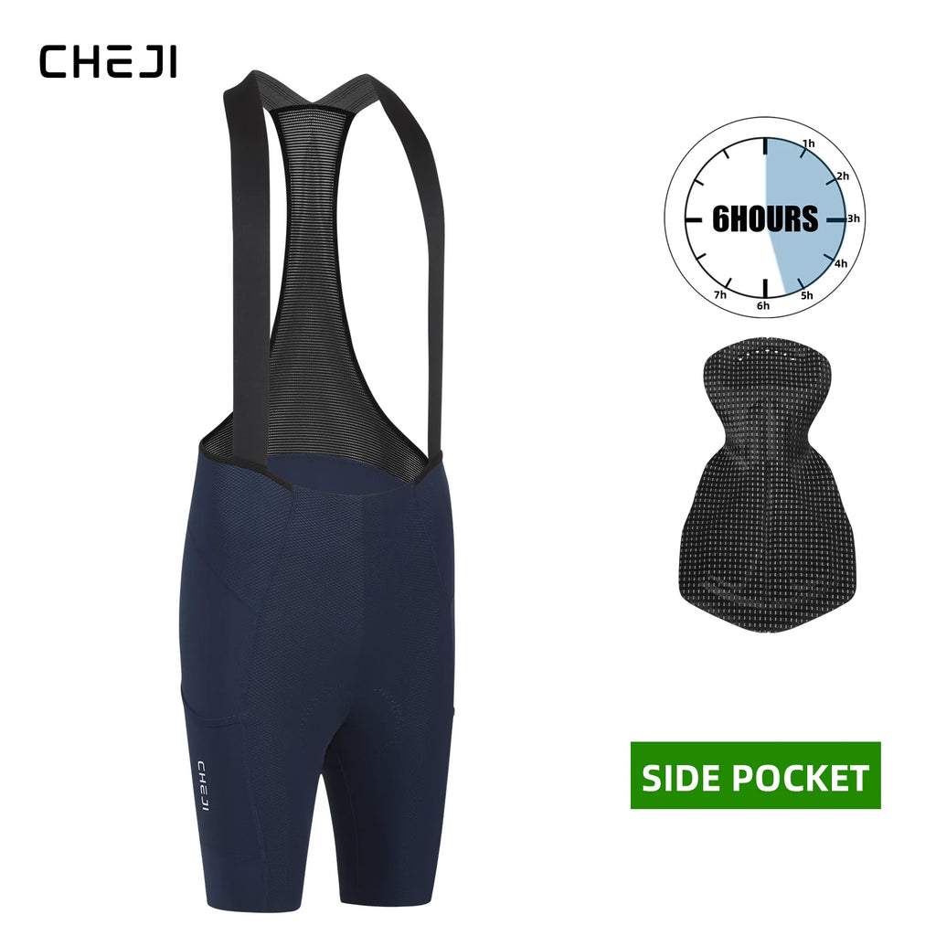 Cheji Men's Seamless Cycling Bib Shorts, Nylon and Elastane – WUSHI(A)-BP-Navyblue