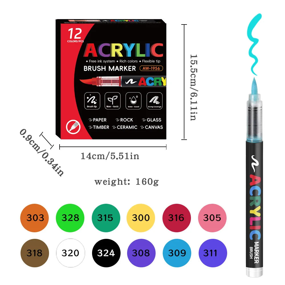 Acrylic Art Marker Set - 12 to 48 Colors for Rock, Wood, and Canvas – 12 Colors