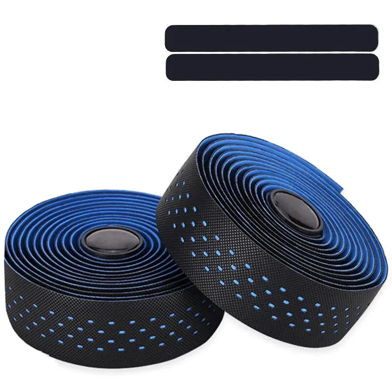 Perforated Road Bike Handlebar Tape, EVA & PU Shock-Absorbing Wrap – Blue