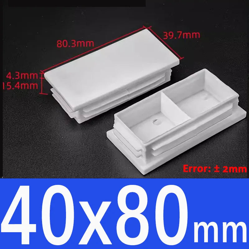 White Plastic Square/Rectangle Furniture Tube Plug End Cap – 40x80mm