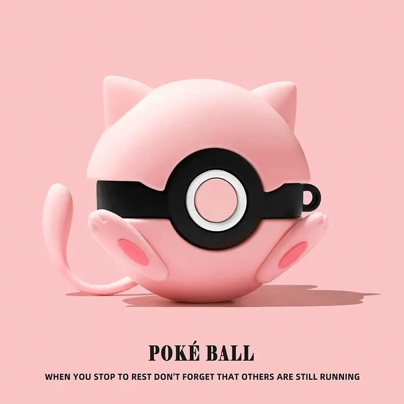 Pink silicone earphone protective case shaped like a character with ears and a tail