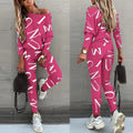 Women's 2-Piece Knit Tracksuit with Letter Print - Polyester – C