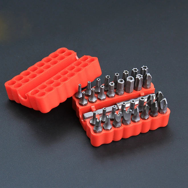 33-Piece Security Screwdriver Bit Set with Magnetic Extension Holder – red