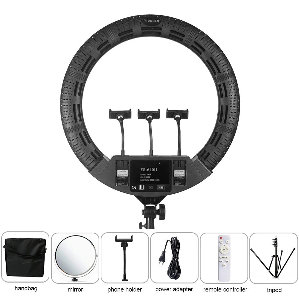 Yidoblo FS640II 22-inch 100W LED Ring Light Kit with Tripod – Black