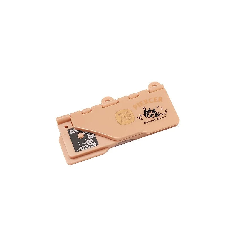 Portable Three-Hole Punch for Binders in Retro Colors – Pink