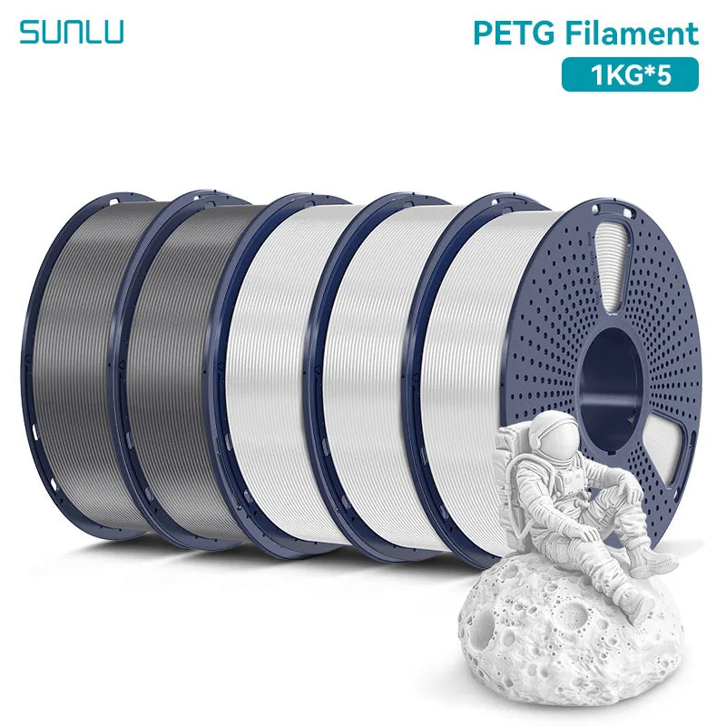 Sunlu PETG 3D Printer Filament 1.75mm, 5-Roll Bundle, 1kg Spools – PETG 3WT 2GY