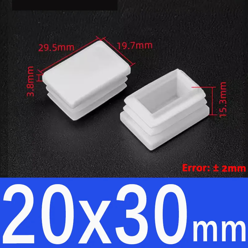 White Plastic Square/Rectangle Furniture Tube Plug End Cap – 20x30mm