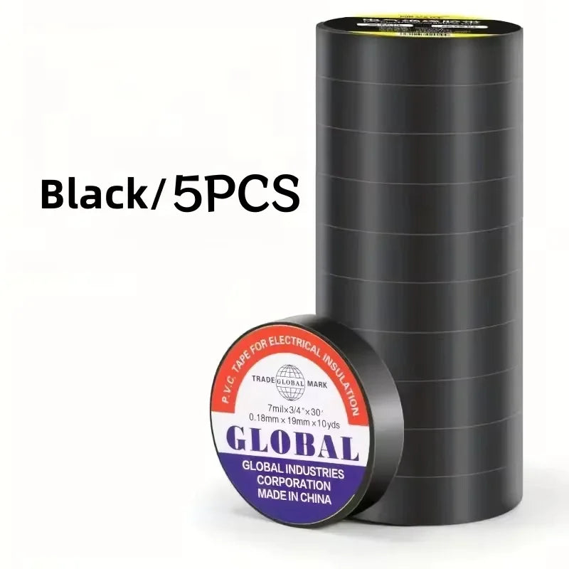 50m High-Temperature Resistant Black Rubber Electrical Tape – 5 Rolls