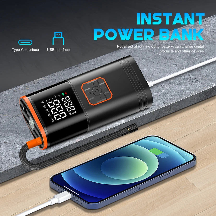 Digital Display Portable Tire Inzzator, USB Rechargeable Air Compressor for Car Bike Motorcycle Tires, Balls, Inflatable Toys – view 3