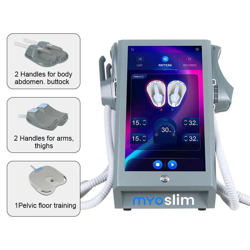Myoslim 6500W HI-EMT RF Body Sculpting Machine for Muscle and Fat – 5 Handles RF