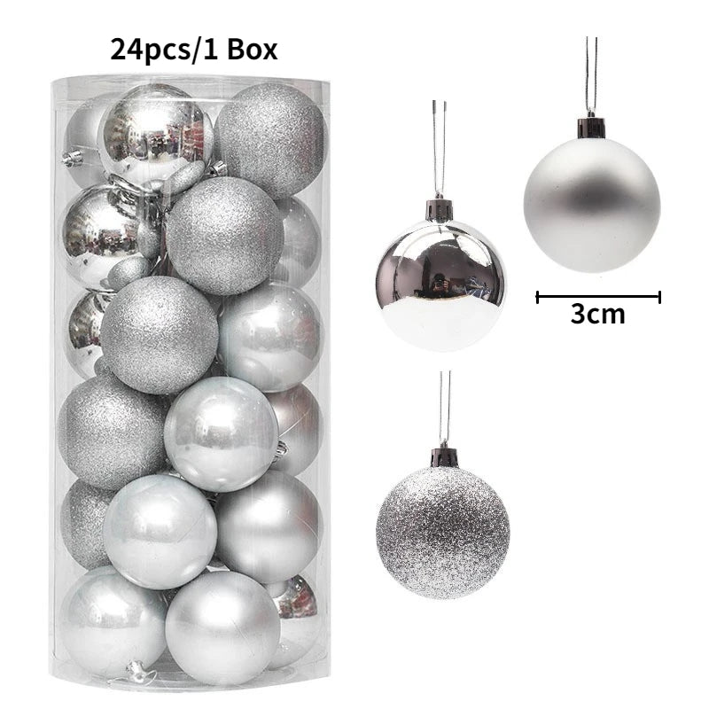 Christmas Tree Ornament Ball Set, 3cm Hanging Decorations (24/36 Pack) – 24pcs Silver