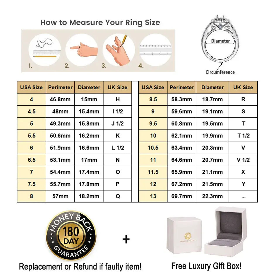 Ring size measurement chart and luxury gift box