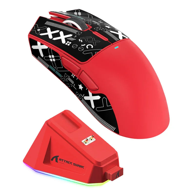 Attack Shark X11 Ultra-Light Wireless Gaming Mouse with RGB Charging Dock – Red