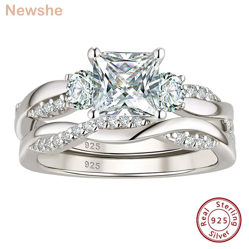 Princess cut cubic zirconia engagement ring set in sterling silver