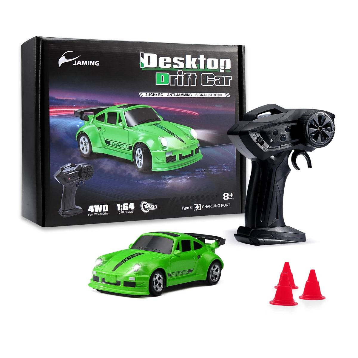 KF20 1:64 Scale Remote Control Drift Car 2.4G High-Speed RC Toy – Green