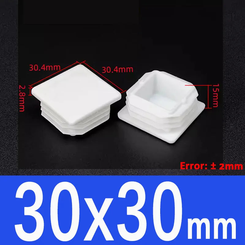 White Plastic Square/Rectangle Furniture Tube Plug End Cap – 30x30mm
