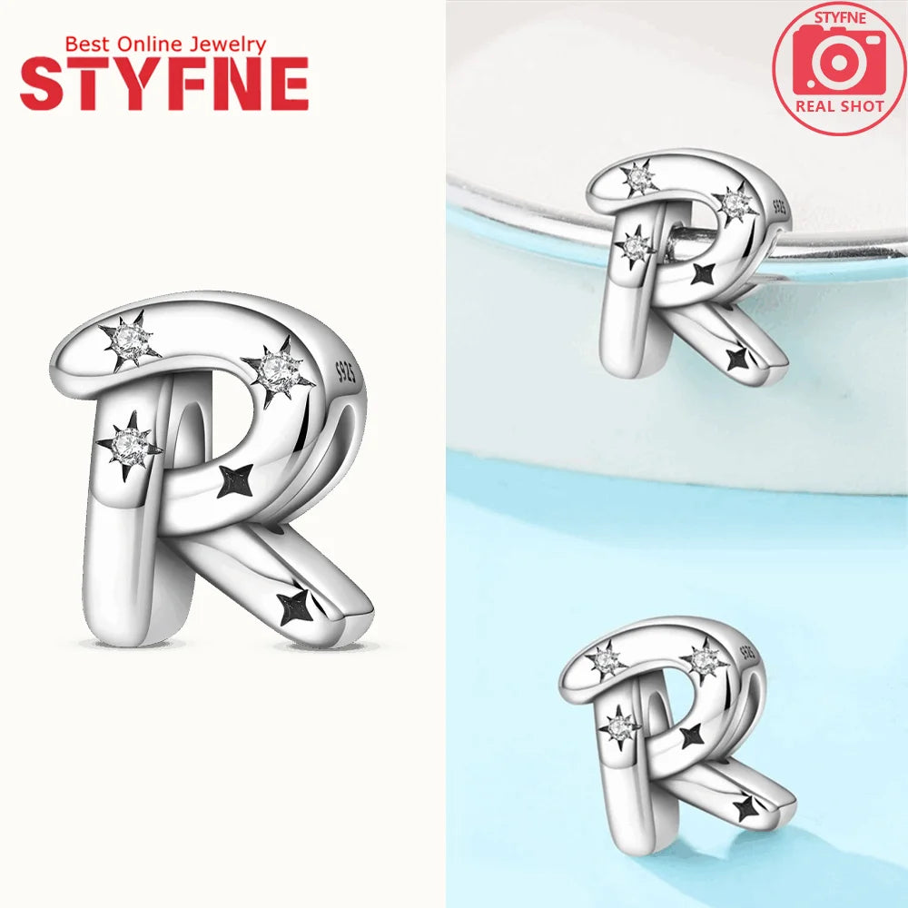 925 Silver Letter Charm with Zircon for Bracelet Jewelry Making – GYC1957-R