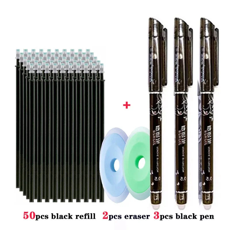 55-Piece 0.5mm Erasable Gel Pen Refill Set – 55pcs black set B