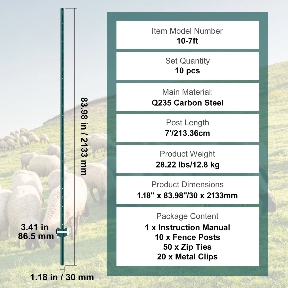 SucceBuy 6' Q235 Carbon Steel T-Post Fence Stakes, 6-Pack – 10c 7inch