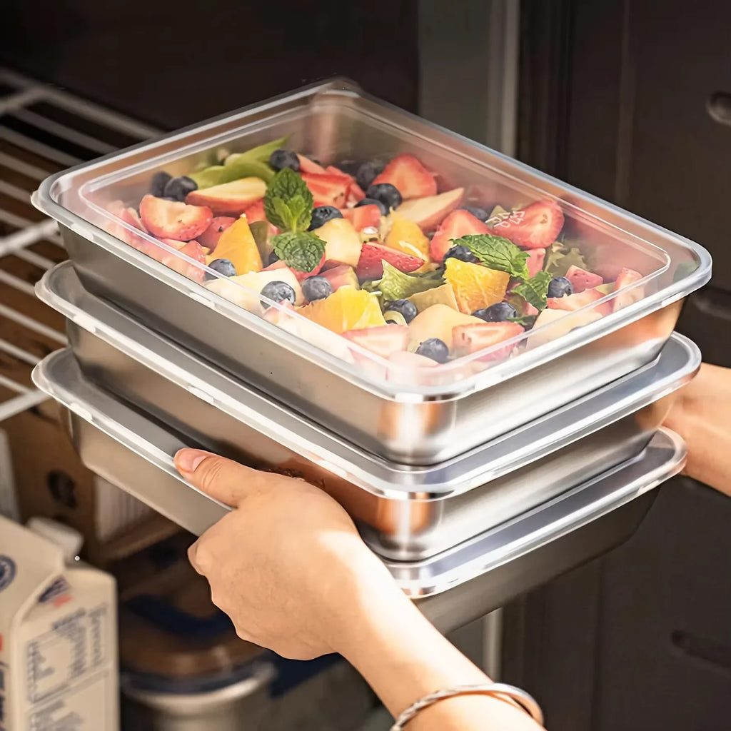 3-Pack Stackable Stainless Steel Meal Prep Containers with Clear Lids – 3pcs