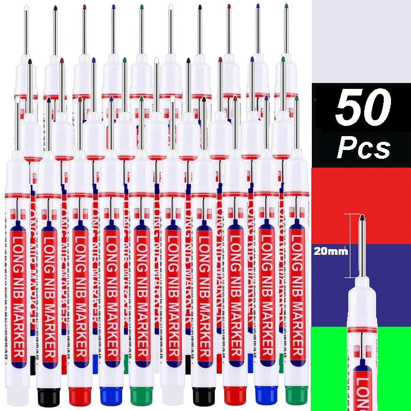 2cm Long Head Waterproof Deep Hole Marker Pens for Woodworking – 50PCS-5 color mix