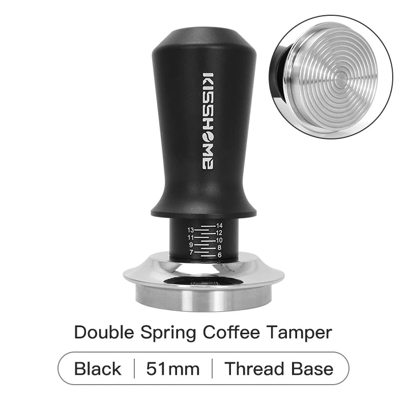 Calibrated Coffee Tamper 30lb Spring for 51mm 53mm 58mm Portafilters – 51MM Black Thead