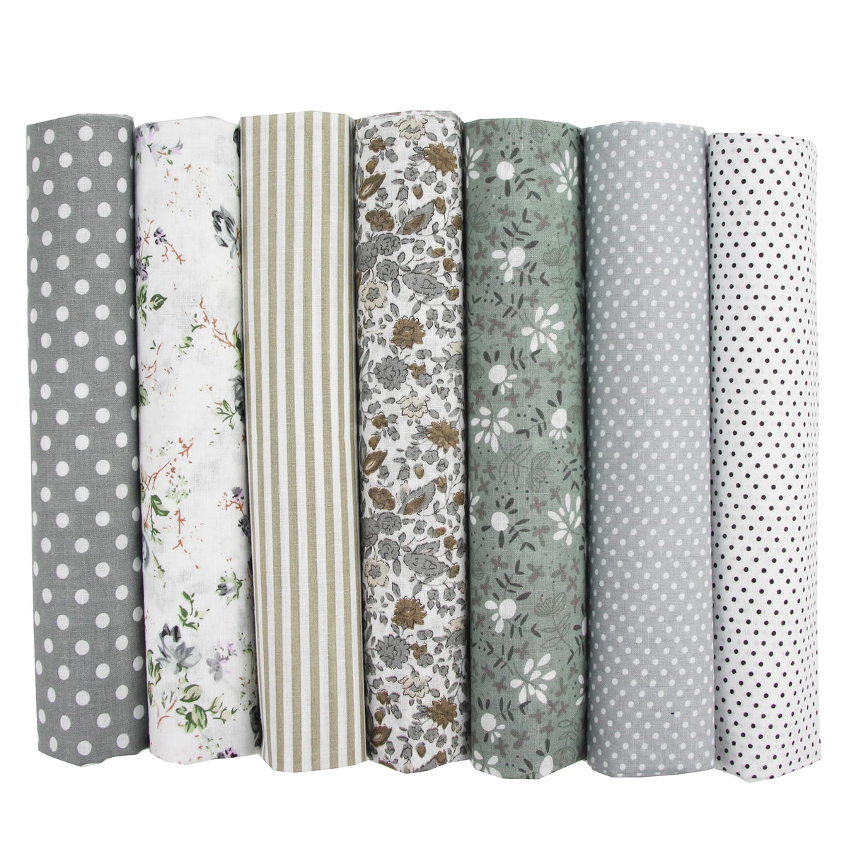7-Piece 100% Cotton Craft Fabric Bundle, 25x25cm or 50x50cm – Grey