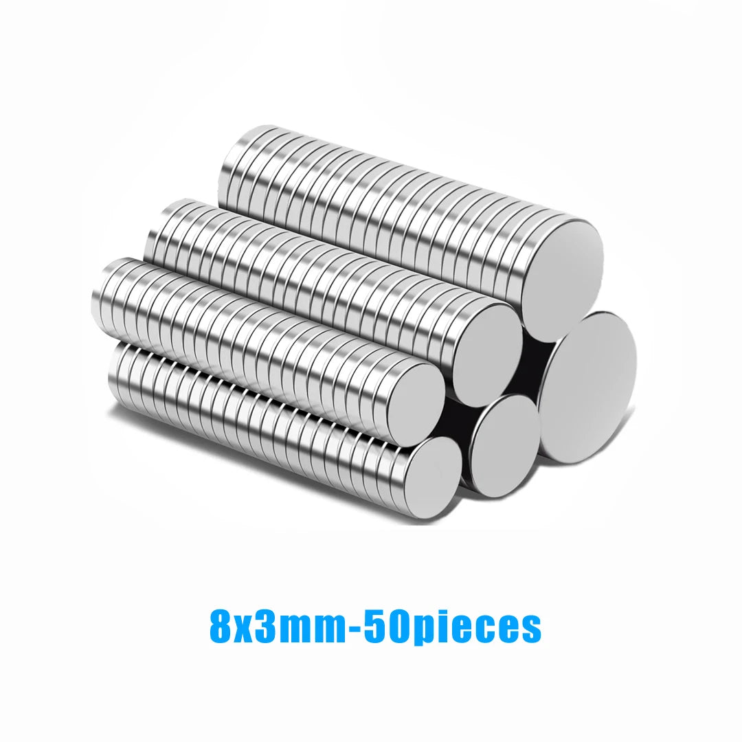 Strong Round Magnetic Stickers for DIY, Office, and Kitchen Organization – 8x3mm-50pcs