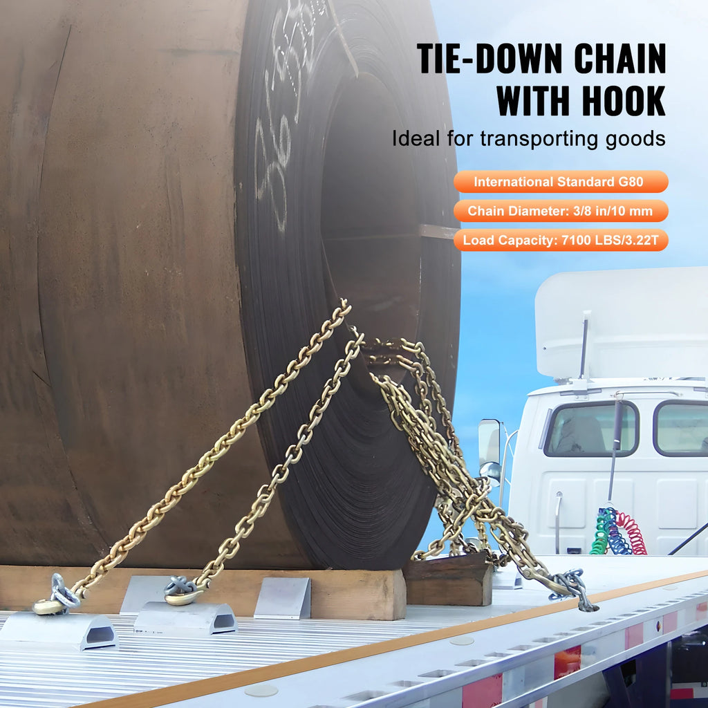 SucceBuy 2-Pack G80 Transport Binder Chain 3/8" 5/16" Tow Chain with Clevis Hook Logging Chain for Towing Truck Tie Down – view 2
