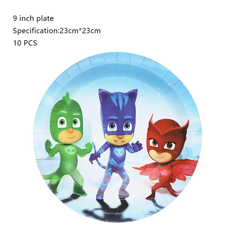 PJ Masks Birthday Party Decoration Balloon and Tableware Set – 9 inches Plate-10pcs