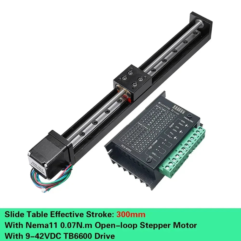 T06 Electric Linear Sliding Table with Nema 11 Stepper Motor, 50-300mm Stroke – 300mm Stroke Driver