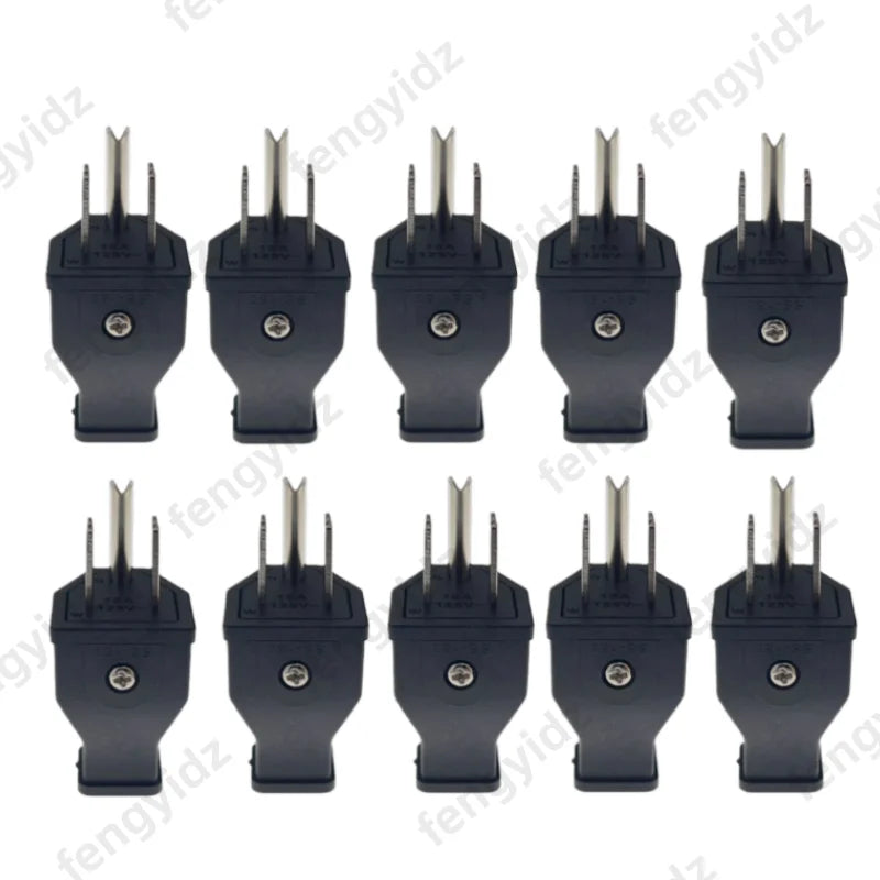 US 3-Pin Industrial AC Rewireable Plug and Socket Connector – Male 10pcs