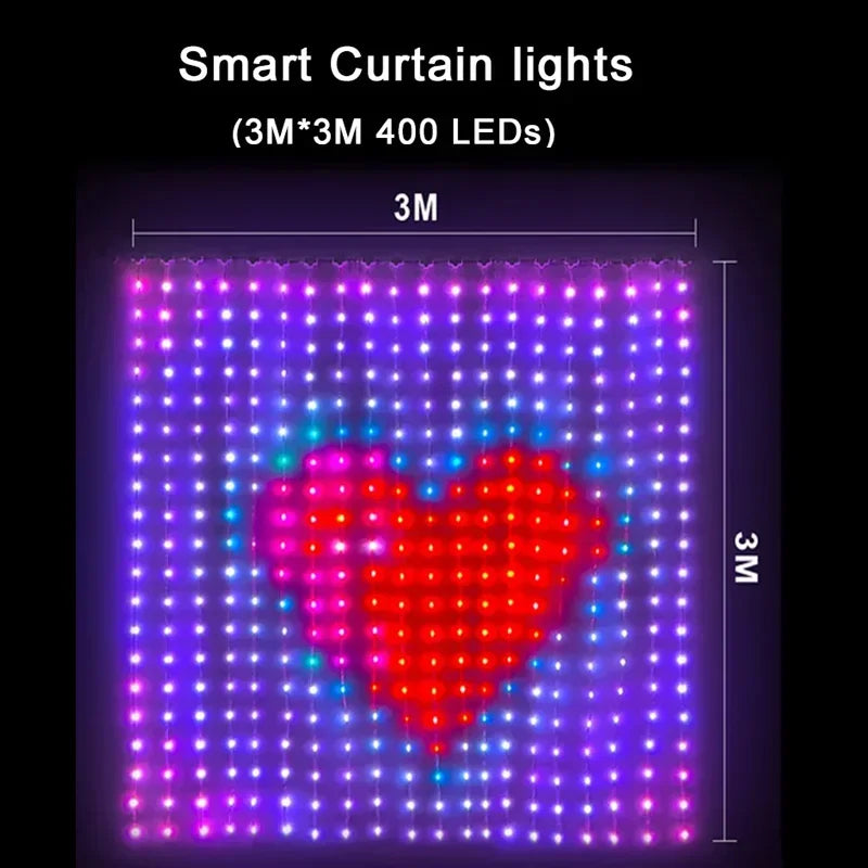 Smart LED Curtain Lights, 400 LEDs, DIY Patterns, APP Control – 3M