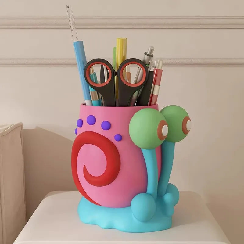 Cartoon snail shaped resin desktop pen and stationery holder