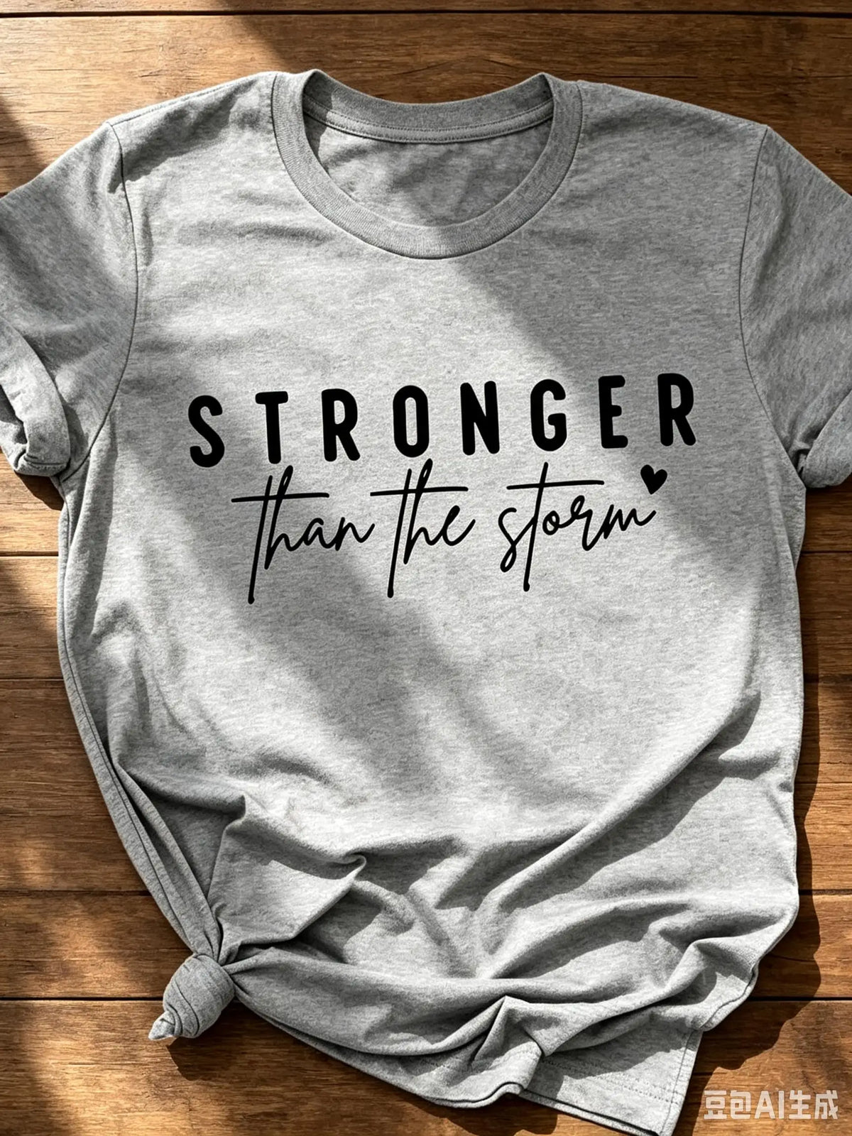 Women's Crew Neck Short Sleeve Graphic T-Shirt - Stronger Than The Storm – Gray