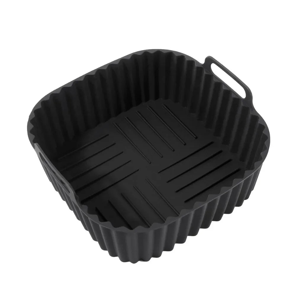 Square Silicone Air Fryer Liner for 4–7QT Baskets – Black