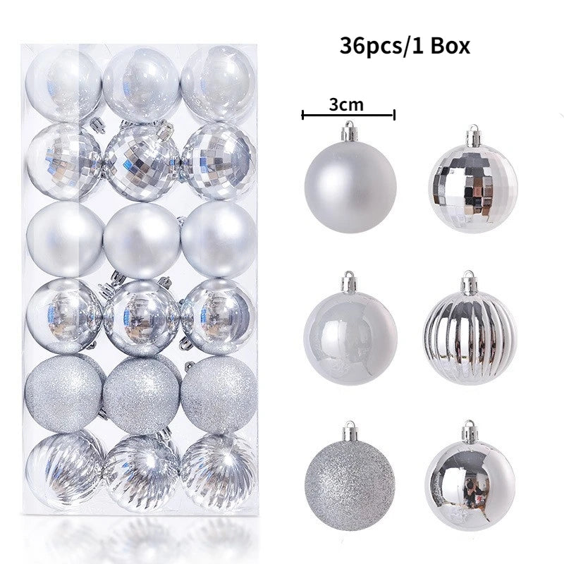 Christmas Tree Ornament Ball Set, 3cm Hanging Decorations (24/36 Pack) – 36pcs Silver