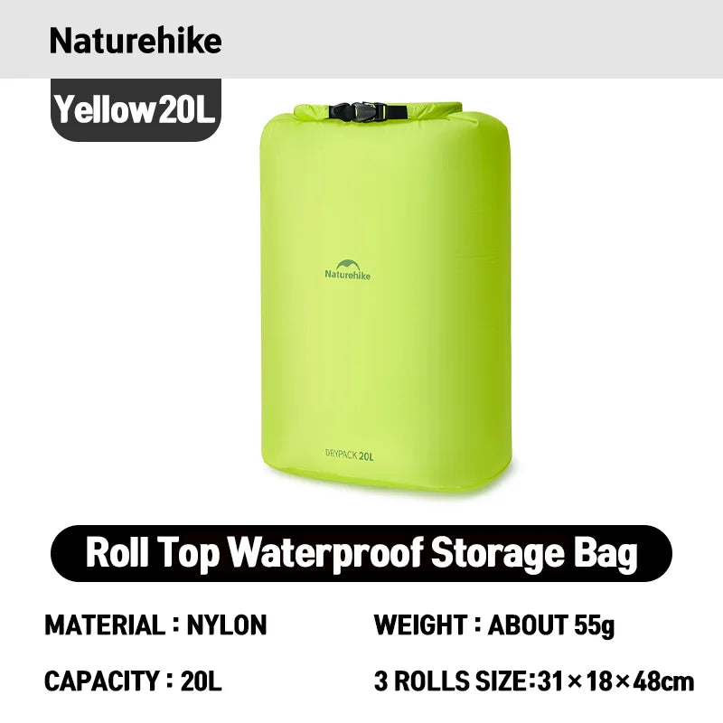 Naturehike Rolled Waterproof Storage Bag - Lightweight Compression Organizer – Yellow 20L New