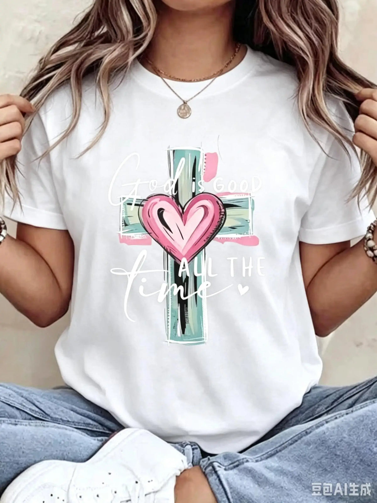 Women's Christian Faith Graphic Crewneck Cotton Tee, S–7XL – White
