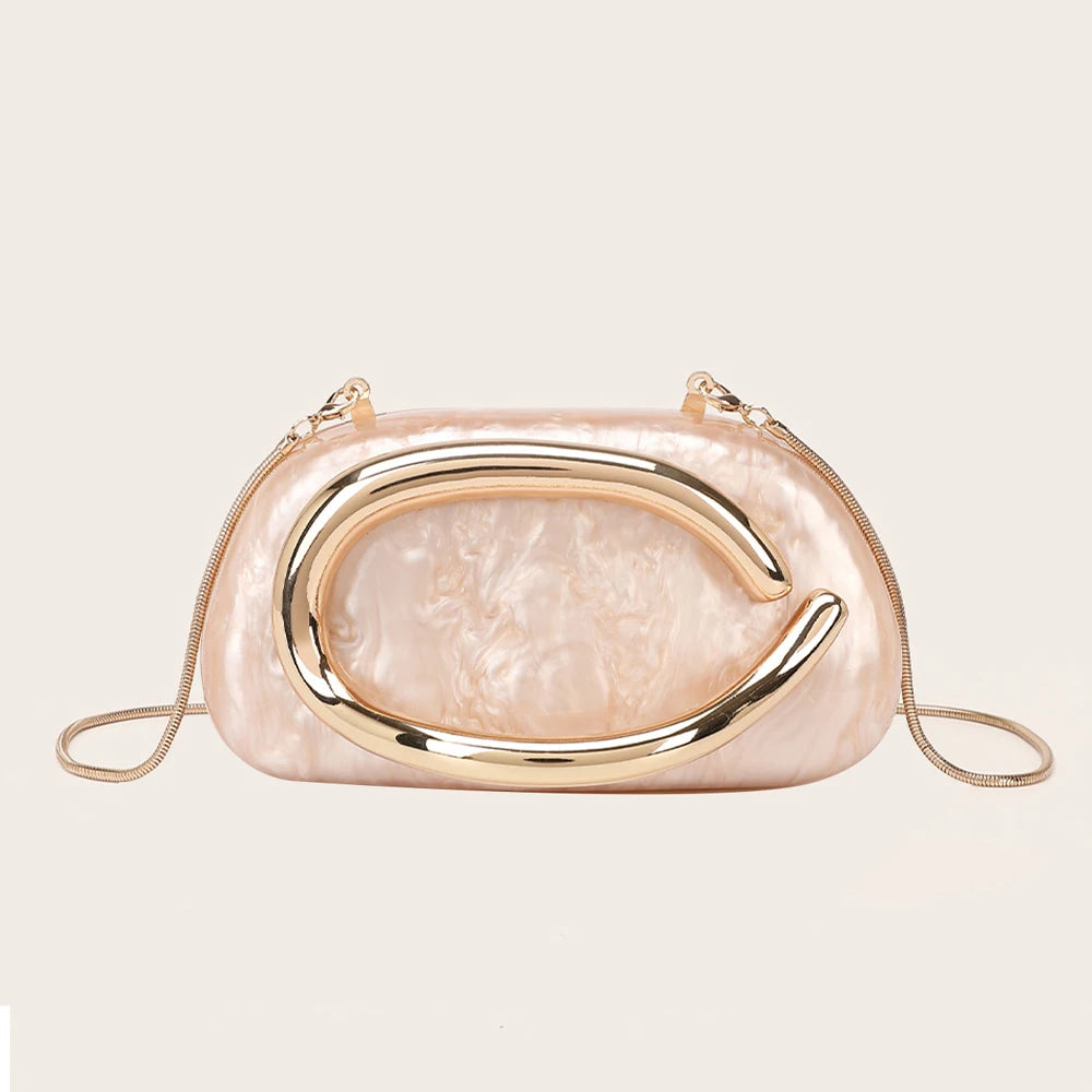 Women's Metal Box Clutch Handbag for Evening Party and Wedding – Apricot