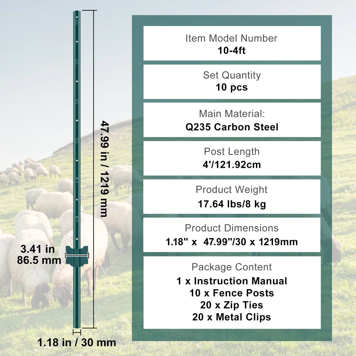 SucceBuy 6' Q235 Carbon Steel T-Post Fence Stakes, 6-Pack – 10c 4inch