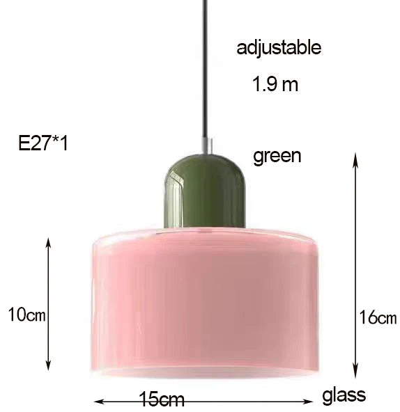 Modern Glass Pendant Light for Bedroom and Dining – E27 Corded Lamp – Pink
