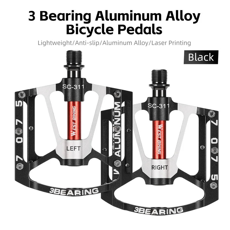 West Biking 3 Bearing Bicycle Pedals, Aluminum Alloy, 100 x 100 mm – Black