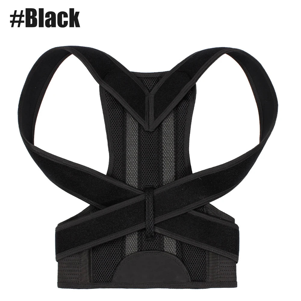 Adjustable Back Brace Posture Corrector with Dual Metal Support Bars – Black