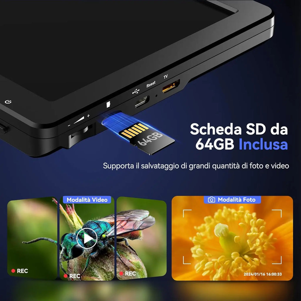 Digital microscope memory card slot and example images