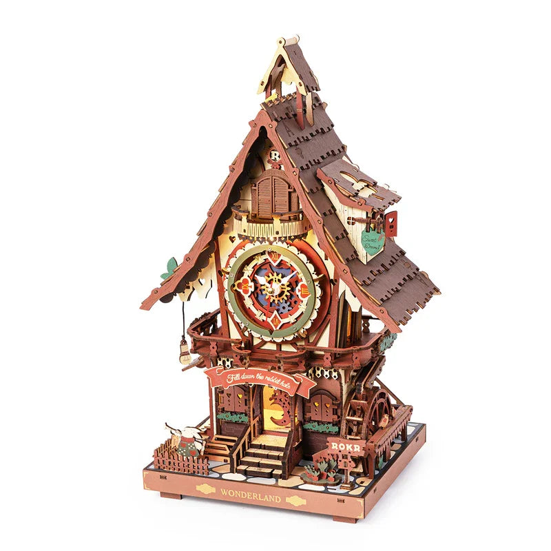 Robotime Rokr 3D Wooden Puzzle Cuckoo Clock Kit with Working Bird – Colorful