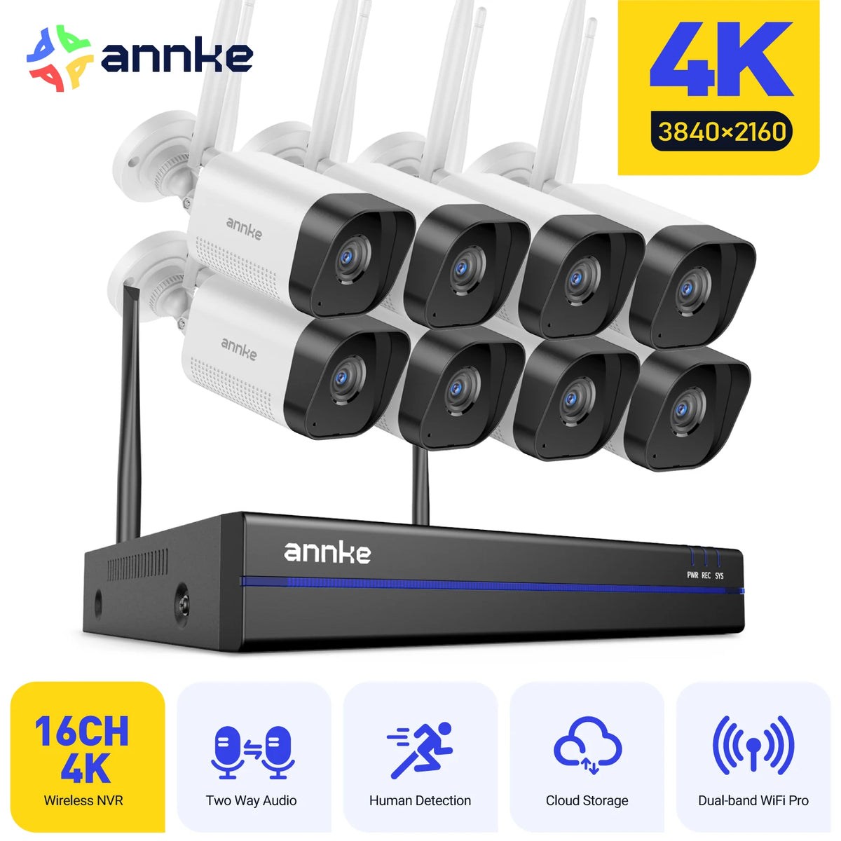 Annke 8MP 16-Channel 4K WiFi Security Camera System with Night Vision – 8PCS CAMERA